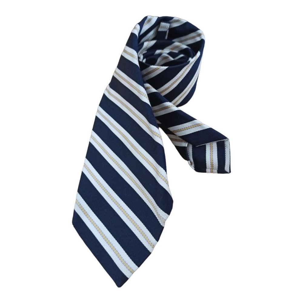 BARBA NAPOLI 7FOLD Navy Striped Silk Tie HANDMADE ITALY 62"/ 4" EC